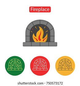 Fireplace Icon. Christmas decoration icon or logo in modern line style. Outline pictogram for web site design and mobile apps. Winter holidays vector illustration. Editable stroke.