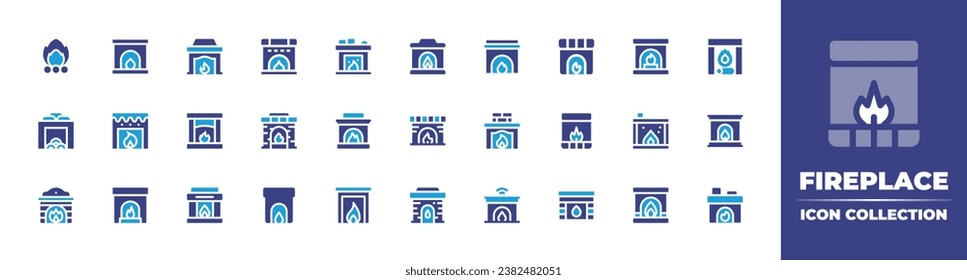 Fireplace icon collection. Duotone color. Vector and transparent illustration. Containing fireplace, chimney, sauna.
