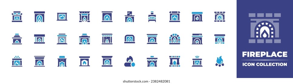 Fireplace icon collection. Duotone color. Vector and transparent illustration. Containing fireplace, sauna, chimney, smart, bonfire, fire place.