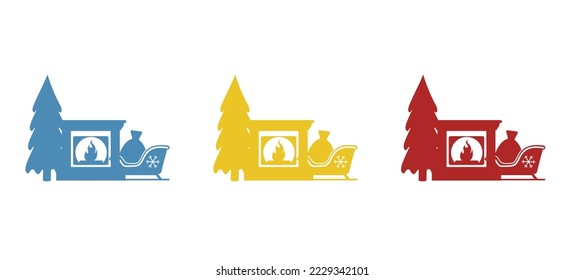 fireplace icon, concept of Christmas, gift, vector illustration