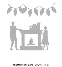 fireplace icon, concept of Christmas, gift, vector illustration