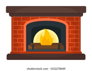 Fireplace Icon Concept. Fireside on White Background. Furniture Symbol, Icon and Badge. Cartoon Vector illustration.