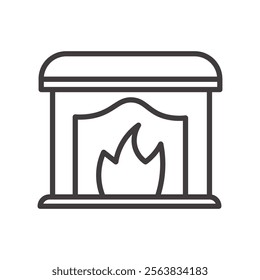 Fireplace Icon Depicting a Cozy Hearth with Flames in Black and White