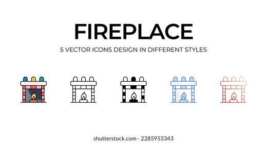 Fireplace Icon Design in Five style with Editable Stroke. Line, Solid, Flat Line, Duo Tone Color, and Color Gradient Line. Suitable for Web Page, Mobile App, UI, UX and GUI design.