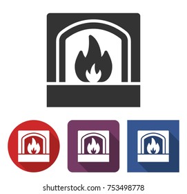 Fireplace icon in different variants with long shadow