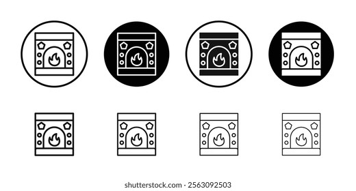 Fireplace icon Flat outline fill set collection