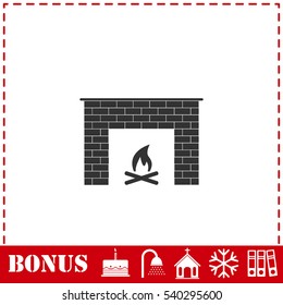 Fireplace icon flat. Simple vector symbol and bonus icon
