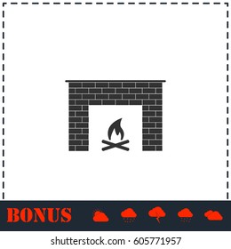 Fireplace icon flat. Simple vector symbol and bonus icon