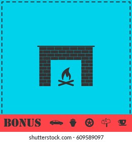 Fireplace icon flat. Simple vector symbol and bonus icon