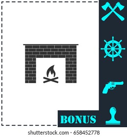 Fireplace icon flat. Simple vector symbol and bonus icon