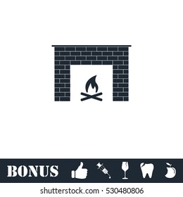 Fireplace icon flat. Vector illustration symbol and bonus pictogram