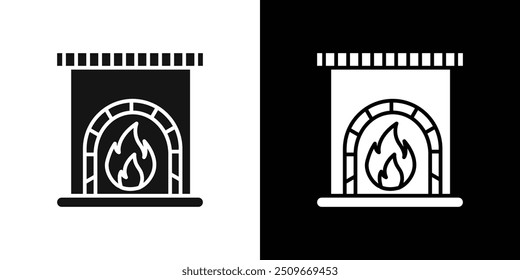 Fireplace icon Flat vector set outline