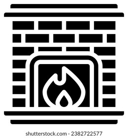 Fireplace icon in glyph style. Suitable for logo, web, graphic design, illustration, sticker, books, etc.