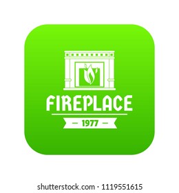 Fireplace icon green vector isolated on white background