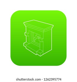 Fireplace icon green vector isolated on white background