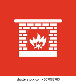 Fireplace icon. Hearth and chimney, fire, mantelpiece, heat symbol. Flat design. Stock - Vector illustration