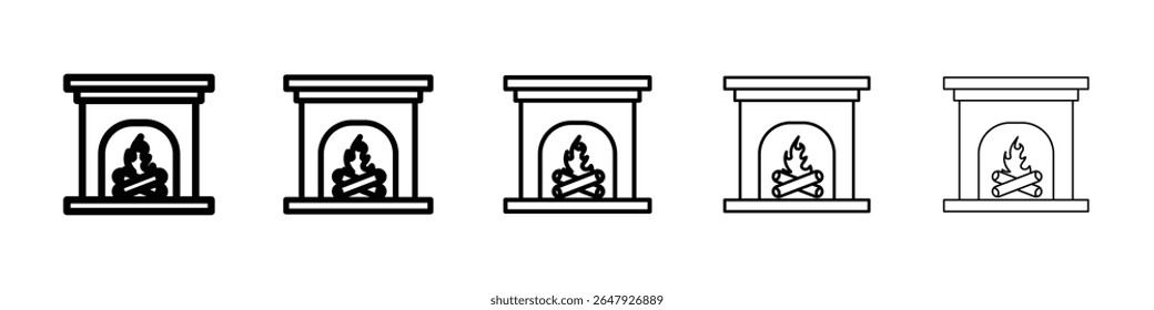 Fireplace icon isolated vector on white background set