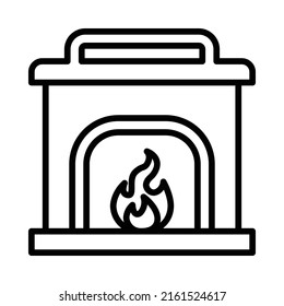 Fireplace Icon. Line Art Style Design Isolated On White Background