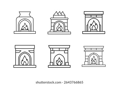 fireplace icon line art vector illustration