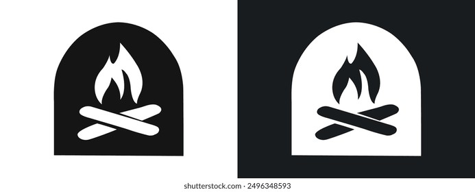 Fireplace icon linear graphics set vector in black