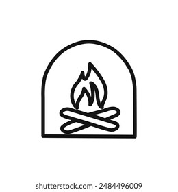 Fireplace icon linear vector graphics sign