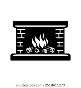 Fireplace Icon with Logs and Flames Representing Winter Warmth, Comfort, and Home Heating