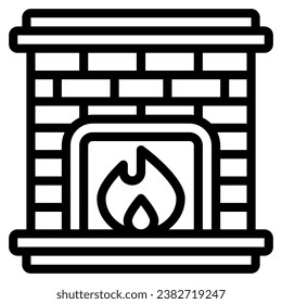 Fireplace icon in outline style. Suitable for logo, web, graphic design, illustration, sticker, books, etc.