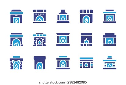 Fireplace icon set. Duotone color. Vector illustration. Containing fireplace, chimney, bonfire, fire place.