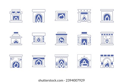 Fireplace icon set. Duotone style line stroke and bold. Vector illustration. Containing fireplace, chimney, fire place.