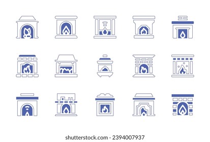 Fireplace icon set. Duotone style line stroke and bold. Vector illustration. Containing fireplace, fire, chimney, bonfire.