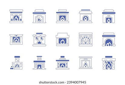 Fireplace icon set. Duotone style line stroke and bold. Vector illustration. Containing fireplace, chimney, fire place.