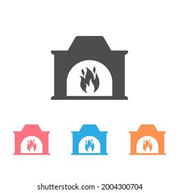 Fireplace icon set, logo on white background vector sign