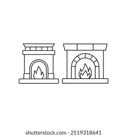 Fireplace icon set. Outline illustration of fireplace vector icon for web. Line, outline and filled vector sign. Mantelpiece symbol, logo illustration. Different style icons set.