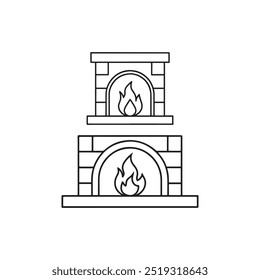 Fireplace icon set. Outline illustration of fireplace vector icon for web. Line, outline and filled vector sign. Mantelpiece symbol, logo illustration. Different style icons set.
