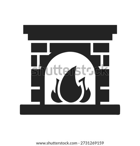 Fireplace icon silhouette. Vector logo of a classic stone fireplace. Simple graphic logo suitable for home decor branding, interior design projects.Illustration isolated on white background.