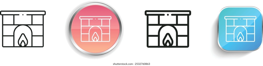 ícone lareira. Design fino, linear, regular e estilo botão isolado no fundo branco