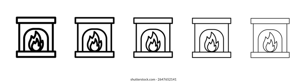 Fireplace icon vector thin outline style sign