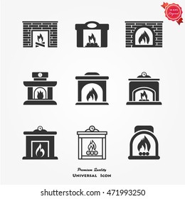 Fireplace Icons Set Vector Flat Sign Isolated On White Background