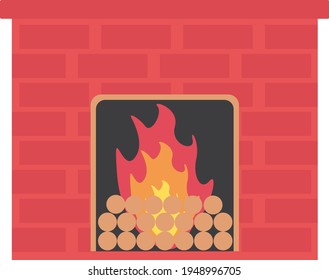 Fireplace, illustration, vector on white background.