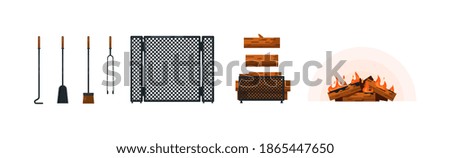 Vector Fireplace insert accessory isolated on white background