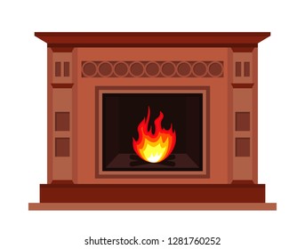 Fireplace isolated on white background. Traditional decoration interior symbol of hearth. Vector illustration. 