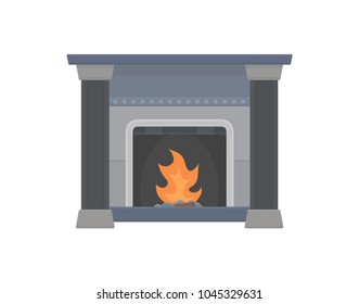 Fireplace isolated on white. Vector cartoon illustration
