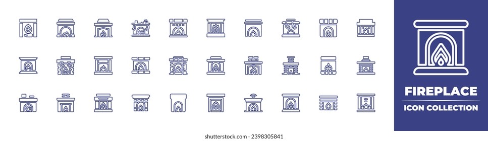 Fireplace line icon collection. Editable stroke. Vector illustration. Containing fireplace, chimney.