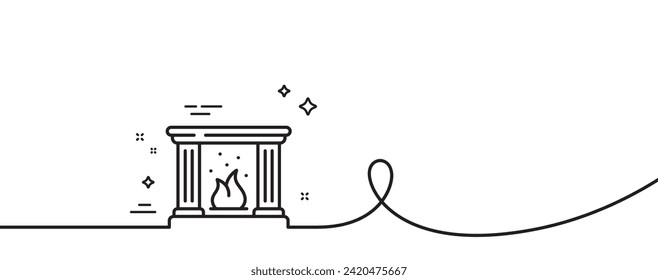 Fireplace line icon. Continuous one line with curl. Fire furniture sign. Home chimney symbol. Fireplace single outline ribbon. Loop curve pattern. Vector