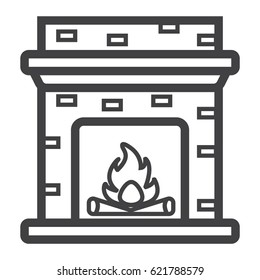Fireplace line icon, Furniture and interior element, table vector graphics, a linear pattern on a white background, eps 10.