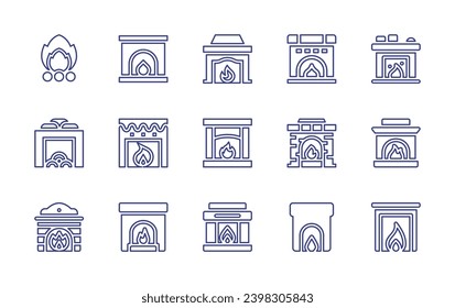 Fireplace line icon set. Editable stroke. Vector illustration. Containing fireplace, chimney.