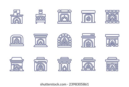 Fireplace line icon set. Editable stroke. Vector illustration. Containing fireplace, chimney, fire, sauna, smart, bonfire, fire place.