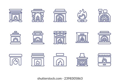 Fireplace line icon set. Editable stroke. Vector illustration. Containing fireplace, chimney.
