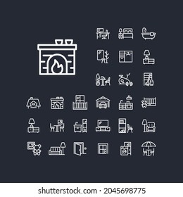 Fireplace line icon in set on the black background. High quality outline symbol for web design or mobile app.