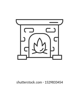 Fireplace Linear Icon. Mantelpiece, Hearthstone, Room Fire Place. Thin Line Contour Symbols. Isolated Vector Outline Illustration. Editable Stroke